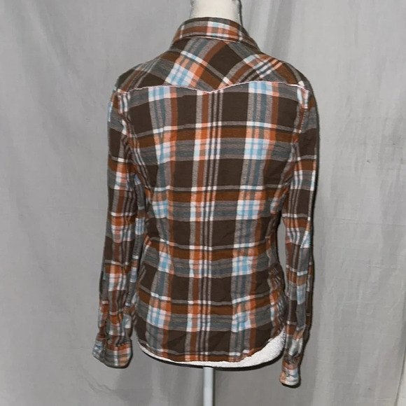 brown orange blue white plaid Mossimo Supply Co button up shirt size large - Picture 2 of 3